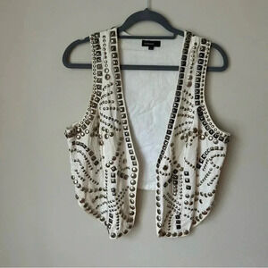 Gabrini Ivory Cream Studded Embellished Western Open Vest Women’s 44 Medium